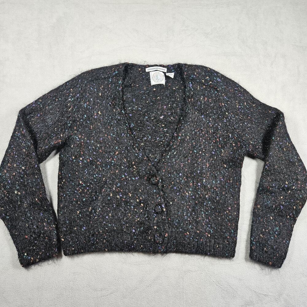 Vintage Cape Isle Knitters Cardigan Sweater Womens L Mohair Blend Flecked Button